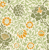 a light green floral wallpaper with orange flowers